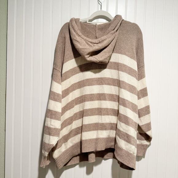 Lane Bryant Striped Hoodie Sweater Cotton Wool Taupe Cream Plus Size 26/28 - Picture 6 of 6